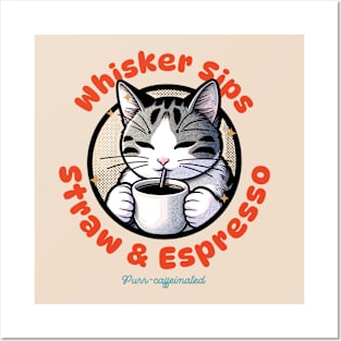 Whisker Sips Coffee Cat Charm Posters and Art